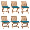 vidaXL Klappbare Gartenst&uuml;hle mit Kissen 6 Stk. Massivholz Teak