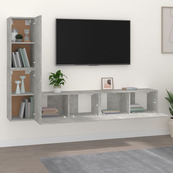 vidaXL 4-tlg. TV-Schrank-Set Betongrau Holzwerkstoff