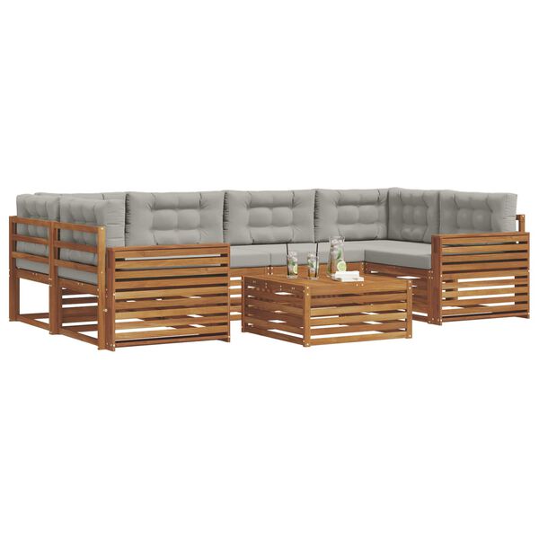 vidaXL Outdoor-Sofagarnitur mit Kissen 7 pcs Nat&uuml;rlich und Hellgrau