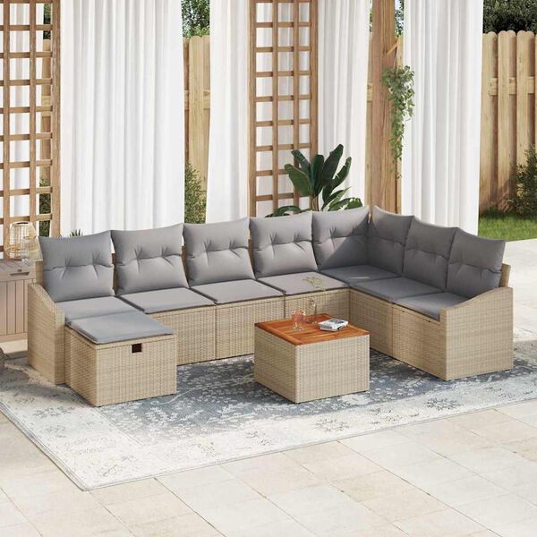 vidaXL Gartensofa-set mit Kissen mit Speicher 9 pcs Beige Poly Rattan