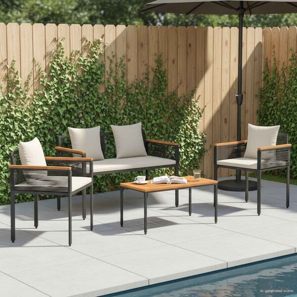 vidaXL Gartenm&ouml;bel Set 4 pcs Schwarz und Cremewei&szlig; PE-Rattan