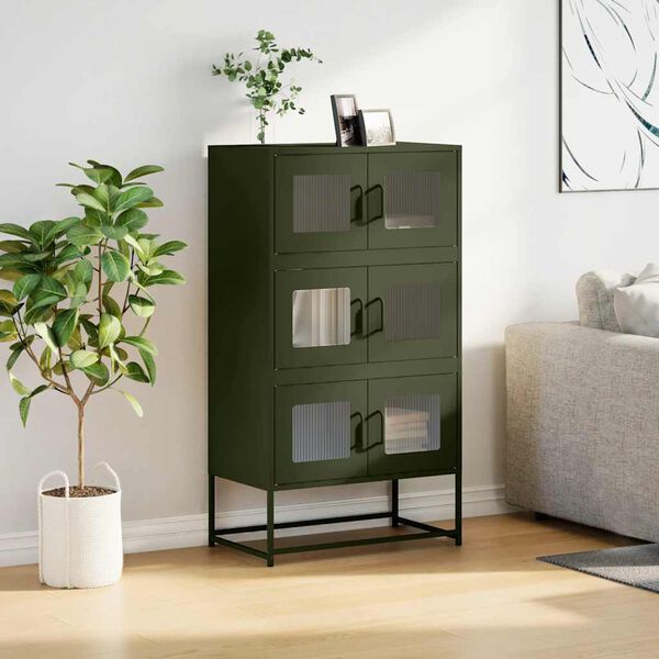 vidaXL Highboard Olivgrün 68x39x123 cm Stahl