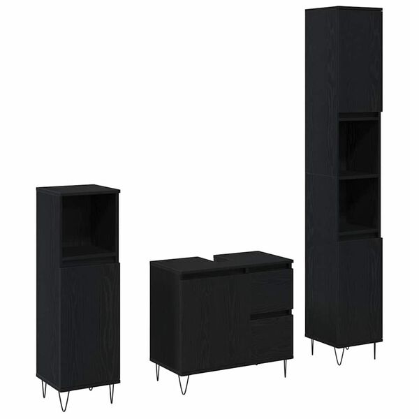 vidaXL Badezimmermöbel-Set 3 pcs Schwarz Eichen-Optik 30 x 30 x 190 cm