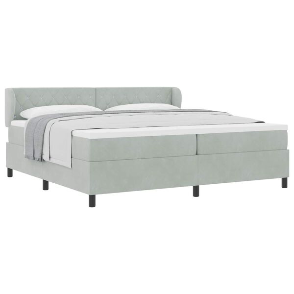 vidaXL Boxspringbett mit Matratze Hellgrau 200 x 200 cm Samt
