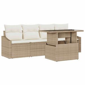 vidaXL Garten-Sofa-Set mit Speicher 5 pcs Beige Poly Rattan