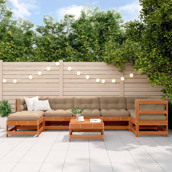 vidaXL Garten-Lounge-Set 8 pcs Wachsbraun Massives Kiefernholz