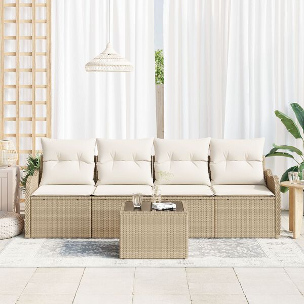 vidaXL Garten-Sofa-Set mit Kissen mit Speicher 5 pcs Beige und Creme
