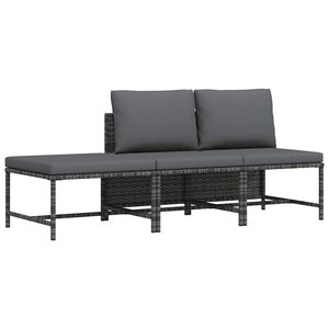 vidaXL 3-tlg. Garten-Sofagarnitur mit Kissen Grau Poly Rattan