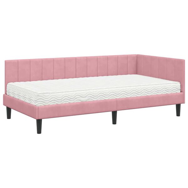 vidaXL Eckbettgestell mit Matratze mit Kopfteil Rosa 90 x 200 cm Samt