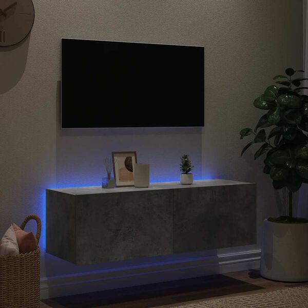 vidaXL TV-Wandschrank mit LED-Leuchten Betongrau 100x35x31 cm