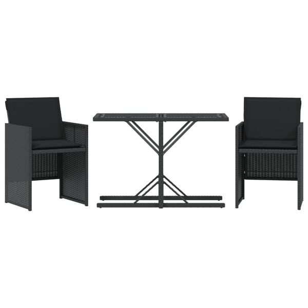 vidaXL 3-tlg. Bistro-Set mit Kissen Schwarz Poly Rattan