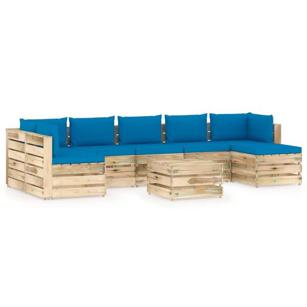 vidaXL 8-tlg. Garten-Lounge-Set mit Kissen Gr&uuml;n Impr&auml;gniertes Holz
