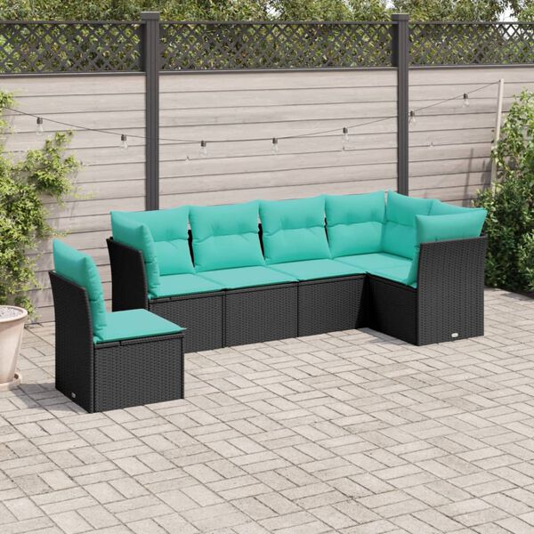 vidaXL 6-tlg. Garten-Sofagarnitur mit Kissen Schwarz Poly Rattan