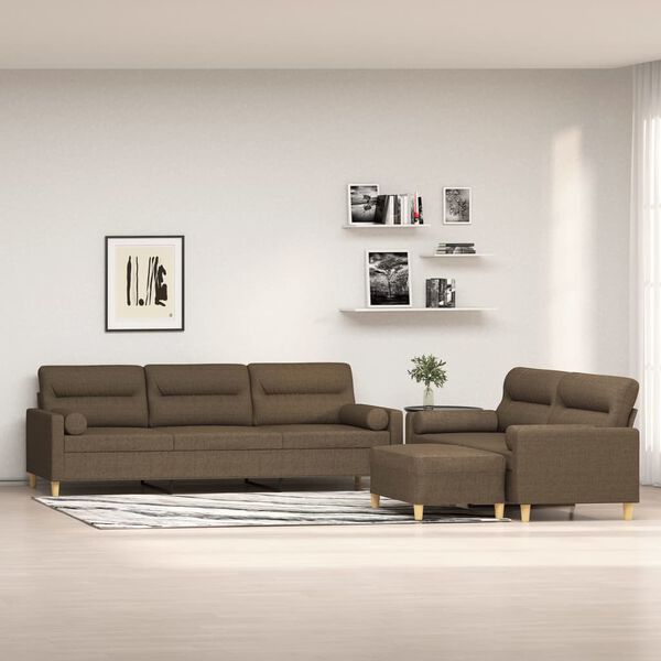 vidaXL 3-tlg. Sofagarnitur mit Kissen Braun Stoff