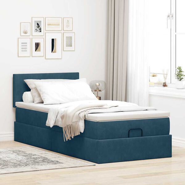vidaXL Ottoman-Bett mit Matratze Dunkelblau 80x200 cm Samt