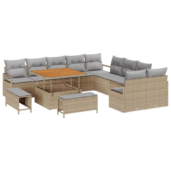 vidaXL Garten-Sofa-Set mit Kissen 13 pcs Beige Poly Rattan