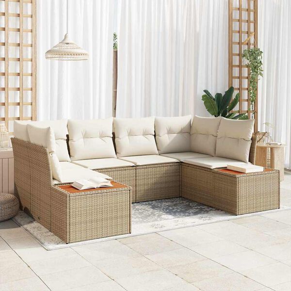 vidaXL Gartensofa-set mit Kissen 6 pcs Beige und Creme Polyrattan