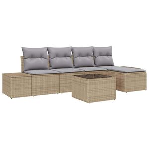 vidaXL Garten-Sofa-Set mit Kissen 5 pcs Beige und Hellgrau Poly-Rattan