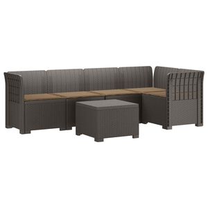 vidaXL 5-Sitzer Gartensofa mit Kissen Rattan-Look PP Hellgrau