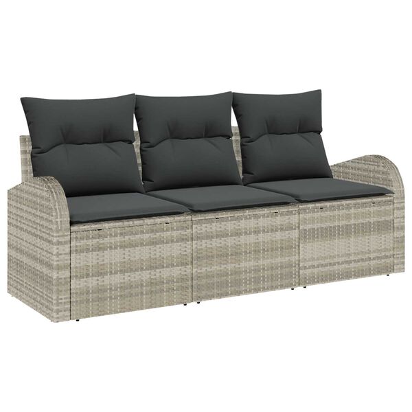 vidaXL Garten-Sofa-Set mit Kissen 3 pcs Hellgrau Poly Rattan