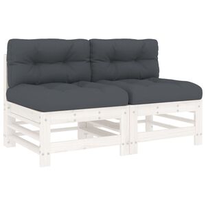 vidaXL Mittelsofas mit Kissen 2 Stk. Wei&szlig; Massivholz Kiefer