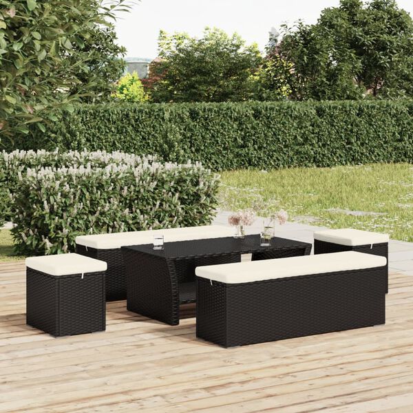 vidaXL Hocker mit Kissen Schwarz 40x30x40 cm Poly Rattan
