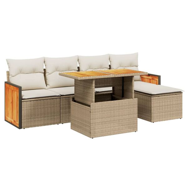 vidaXL 6-tlg. Garten-Sofagarnitur mit Kissen Beige Poly Rattan