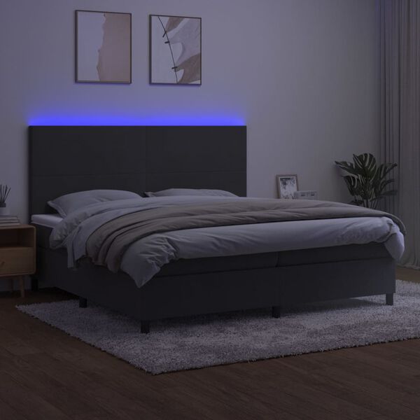 vidaXL Boxspringbett mit Matratze & LED Dunkelgrau 200x200 cm Samt