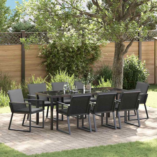 vidaXL Garten Essgruppe 9 pcs Schwarz Pulverbeschichteter Stahl