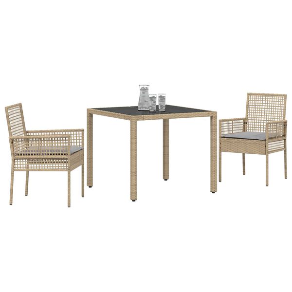vidaXL Garten Essgruppe 3 pcs Beige Poly-Rattan