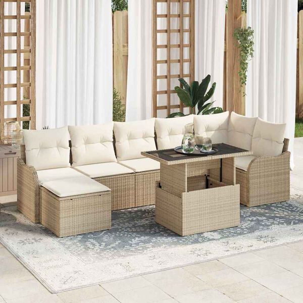 vidaXL Garten-Sofa-Set mit Kissen 8 pcs Beige Poly Rattan