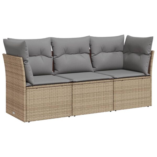 vidaXL 3-tlg. Garten-Sofagarnitur mit Kissen Beige Poly Rattan