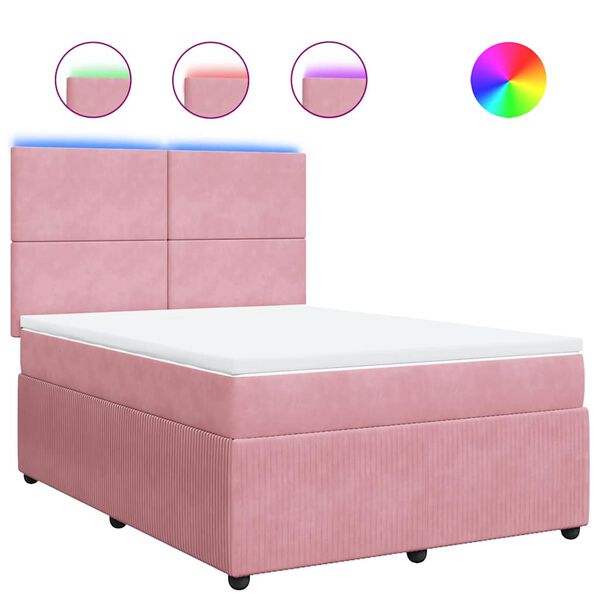 vidaXL Boxspringbett mit Matratze Rosa 140x200 cm Samt