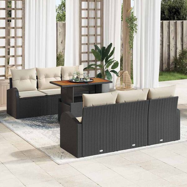 vidaXL Garten-Sofa-Set mit Kissen 7 pcs Schwarz und Creme