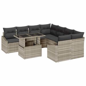 vidaXL Garten-Sofa-Set 9 stk. Hellgrau Poly-Rattan