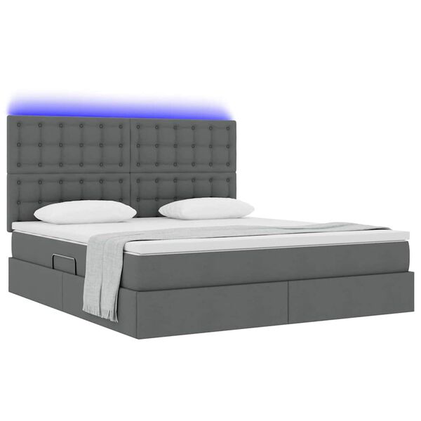 vidaXL Bett mit Stauraum und LED Dunkelgrau 160 x 200 cm Polyester