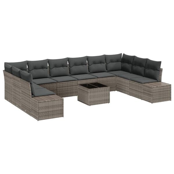 vidaXL Gartensofa-set mit Kissen 11 pcs Grau Poly-Rattan