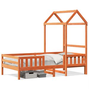 vidaXL Massivholzbett mit Dach Wachsbraun 100x200 cm Kiefer