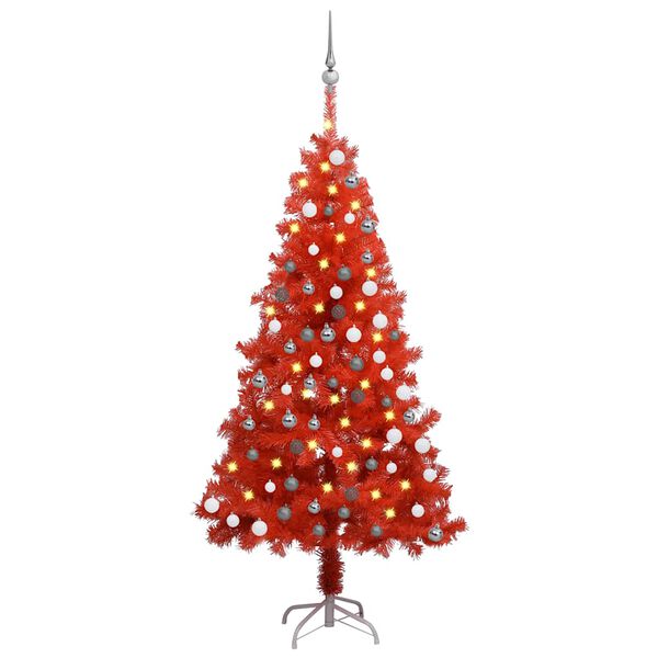 vidaXL K&uuml;nstlicher Weihnachtsbaum Beleuchtung & Kugeln Rot 120 cm