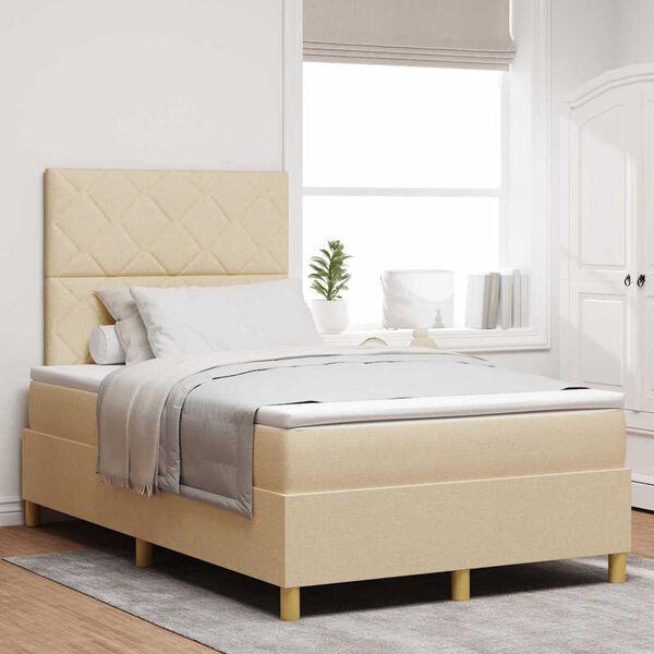 vidaXL Boxspringbett mit Matratze Creme 120 x 190 cm Stoff