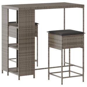 vidaXL 3-tlg. Gartenbar-Set mit Kissen Grau Poly Rattan