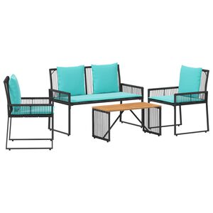vidaXL Gartenm&ouml;bel Set 9 Stk. Schwarz und T&uuml;rkis Poly-Rattan
