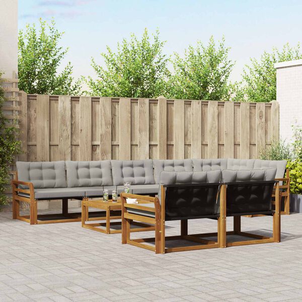 vidaXL Outdoor-Sofagarnitur mit Kissen 9 pcs Nat&uuml;rlich und Hellgrau