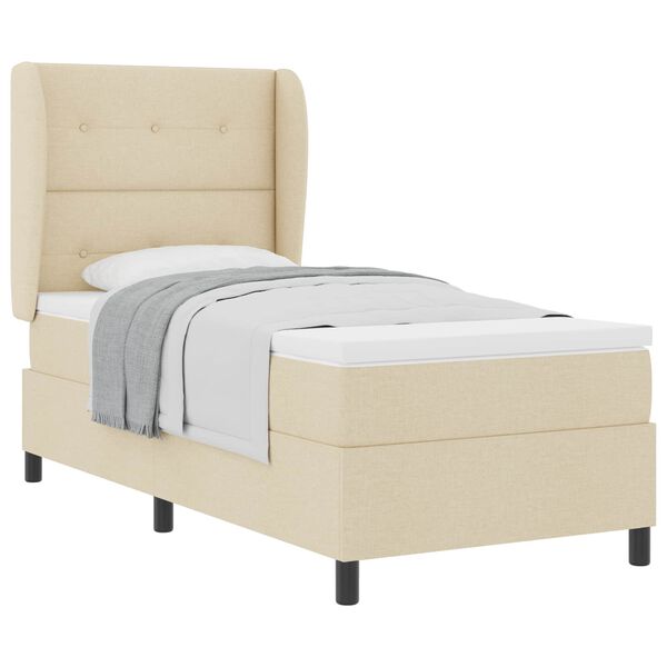 vidaXL Boxspringbett mit Matratze mit Kopfteil Creme 90 x 200 cm Stoff