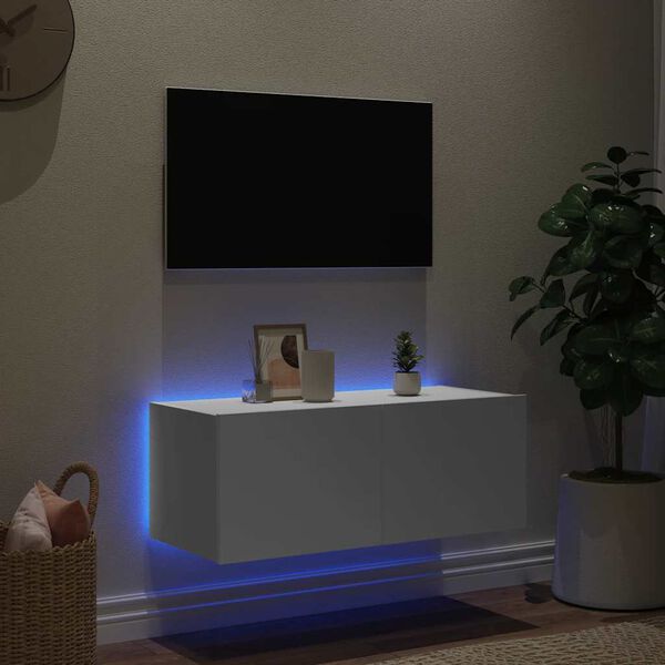 vidaXL TV-Wandschrank mit LED-Leuchten Wei&szlig; 80x35x31 cm
