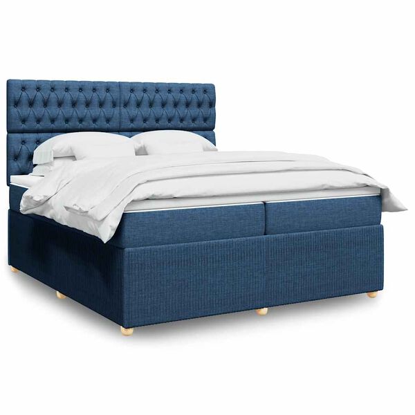 vidaXL Boxspringbett mit Matratze Blau 200x200 cm Stoff