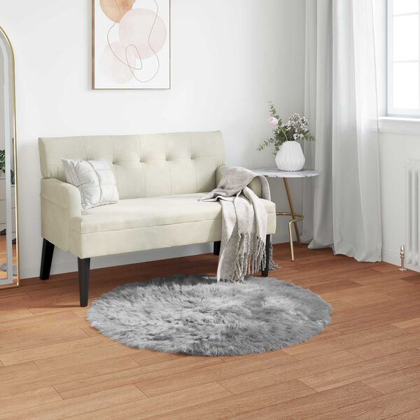 vidaXL Kunstschaffell Teppich Tafalla Grau &Oslash; 80 cm Polyester