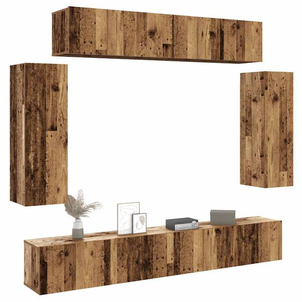 vidaXL 6-tlg. TV-Schrank-Set Wandmontage Altholz-Optik Holzwerkstoff