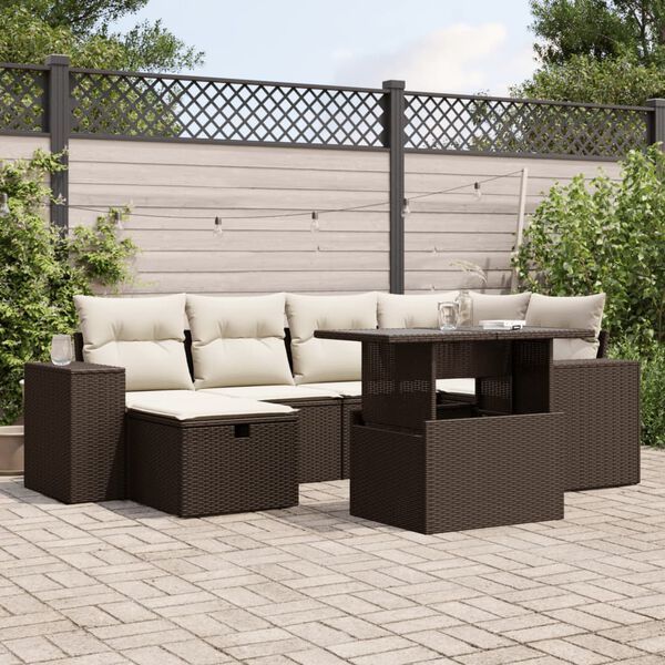 vidaXL 7-tlg. Garten-Sofagarnitur mit Kissen Braun Poly Rattan
