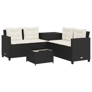 vidaXL Gartensofa in L-Form mit Tisch und Kissen Schwarz Poly Rattan